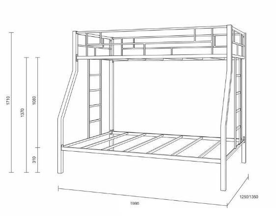 Кровать 2х ярусная металлическая размеры