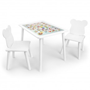 Детский комплект стол и два стула Мишка Rolti Baby с накладкой Алфавит (белая столешница/белое сиденье/белые ножки) в Нижнем Тагиле - nizhniy-tagil.ok-mebel.com | фото