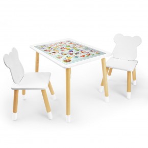 Детский комплект стол и два стула Мишка Rolti Baby с накладкой Алфавит (белая столешница/белое сиденье/береза ножки) в Нижнем Тагиле - nizhniy-tagil.ok-mebel.com | фото