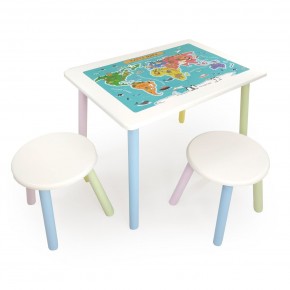 Детский комплект стол и два табурета круглых с накладкой Детский мир (Белый, Белый, Цветной) в Нижнем Тагиле - nizhniy-tagil.ok-mebel.com | фото