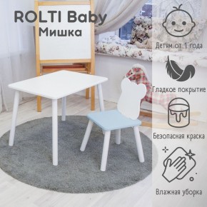 Детский комплект стол и стул «Мишка» Rolti Baby  (голубая столешница/голубое сиденье/белые ножки) в Нижнем Тагиле - nizhniy-tagil.ok-mebel.com | фото