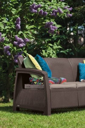 Диван пластиковый Корфу Макс (Corfu love seat max) коричневый в Нижнем Тагиле - nizhniy-tagil.ok-mebel.com | фото 2