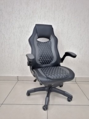 Кресло геймерское Barneo K-37 (черная кожа серые вставки) в Нижнем Тагиле - nizhniy-tagil.ok-mebel.com | фото