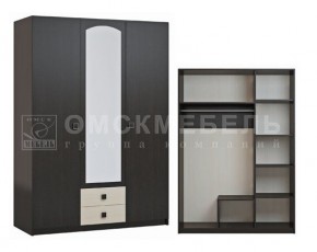 Шкаф 3-х дверный с 2 ящиками с зеркалом Шк51 МС Люсси (венге/дуб девон) в Нижнем Тагиле - nizhniy-tagil.ok-mebel.com | фото