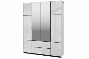 Шкаф 4-х дверный Палермо 02 с ящиками и зеркалом Белый гладкий шелк/Черный гладкий шелк в Нижнем Тагиле - nizhniy-tagil.ok-mebel.com | фото