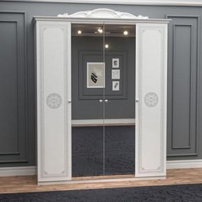 Шкаф 4-х дверный с зеркалами (12.244) Грация (белый/серебро) в Нижнем Тагиле - nizhniy-tagil.ok-mebel.com | фото