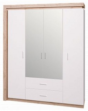 Шкаф для одежды с ящиками 4-х створчатый с зеркалом Люмен 16 в Нижнем Тагиле - nizhniy-tagil.ok-mebel.com | фото