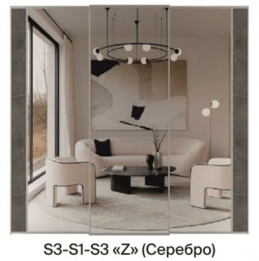 Шкаф-купе 1950 серии SILVER S3+S1+S3Z B22+PL2 (по 2 ящика лев/прав+1штанга+1 полка) профиль «Серебро» в Нижнем Тагиле - nizhniy-tagil.ok-mebel.com | фото 8