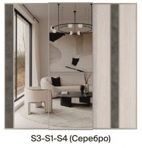 Шкаф-купе 1950 серии SILVER S3+S1+S3Z B22+PL2 (по 2 ящика лев/прав+1штанга+1 полка) профиль «Серебро» в Нижнем Тагиле - nizhniy-tagil.ok-mebel.com | фото 9