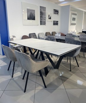 Стол RIETI 200 KL-99 Белый мрамор матовый, итальянская керамика / черный каркас, ®DISAUR в Нижнем Тагиле - nizhniy-tagil.ok-mebel.com | фото 3